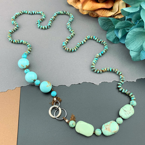 One Of A Kind Silk Knotted Turquoise Gemstone Candy Necklace