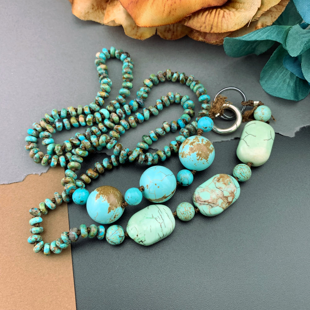 One Of A Kind Silk Knotted Turquoise Gemstone Candy Necklace
