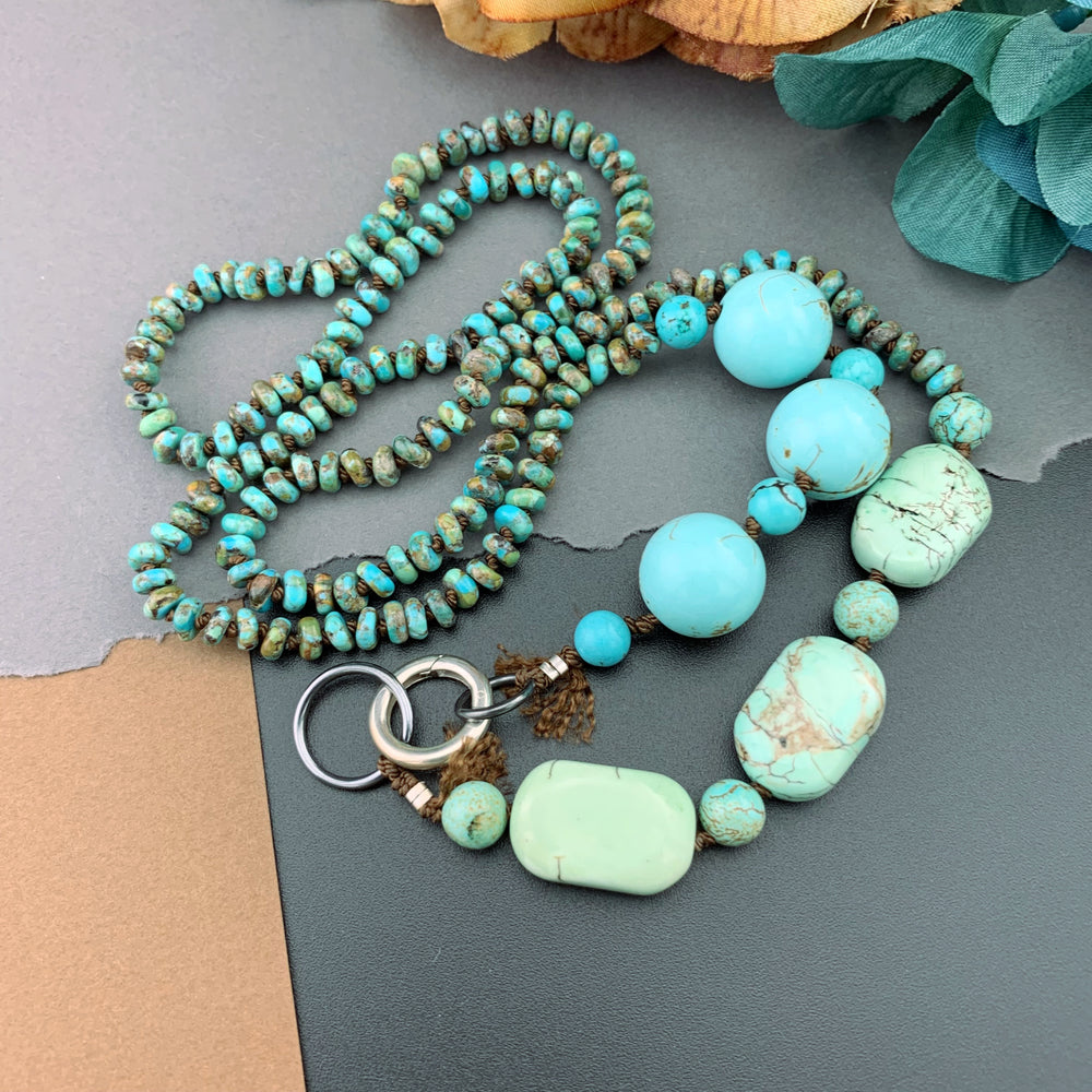 One Of A Kind Silk Knotted Turquoise Gemstone Candy Necklace