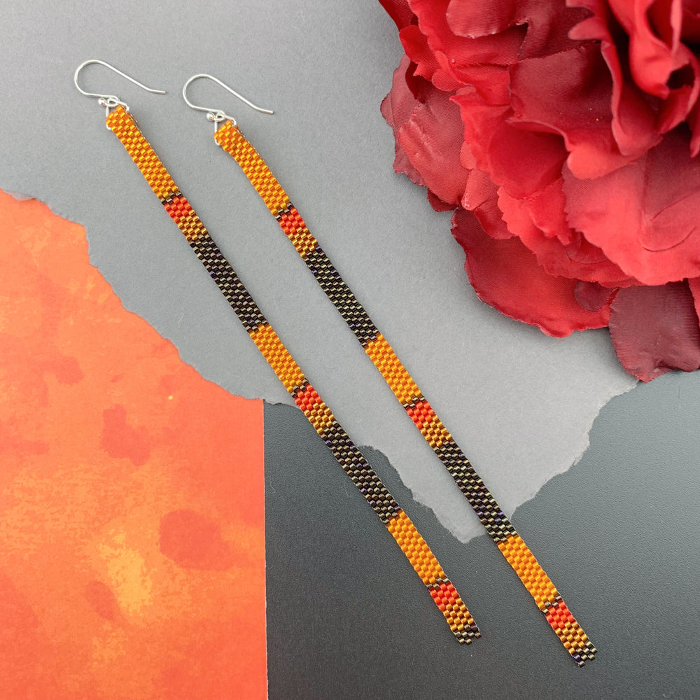 Long Shoulder-Duster Peyote Stitch Beaded Earrings