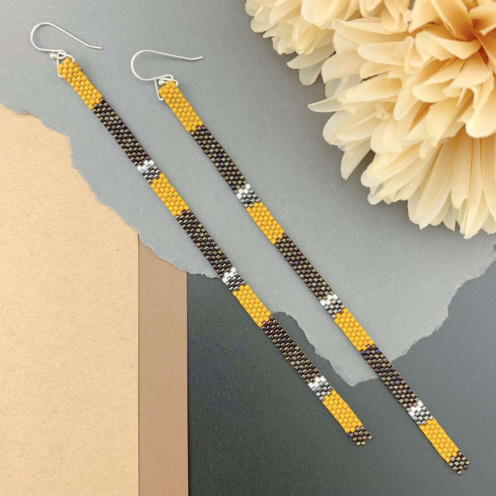 Long Shoulder-Duster Peyote Stitch Beaded Earrings