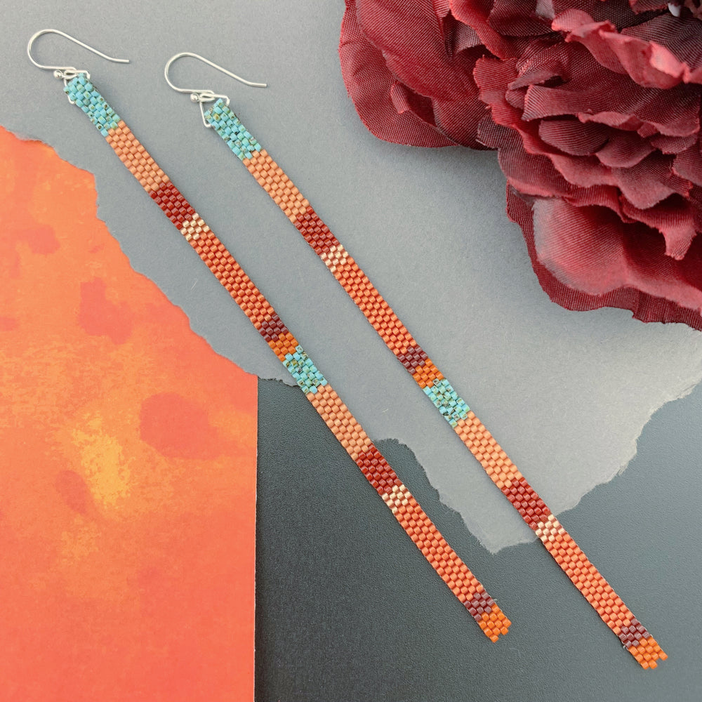 Long Shoulder-Duster Peyote Stitch Beaded Earrings