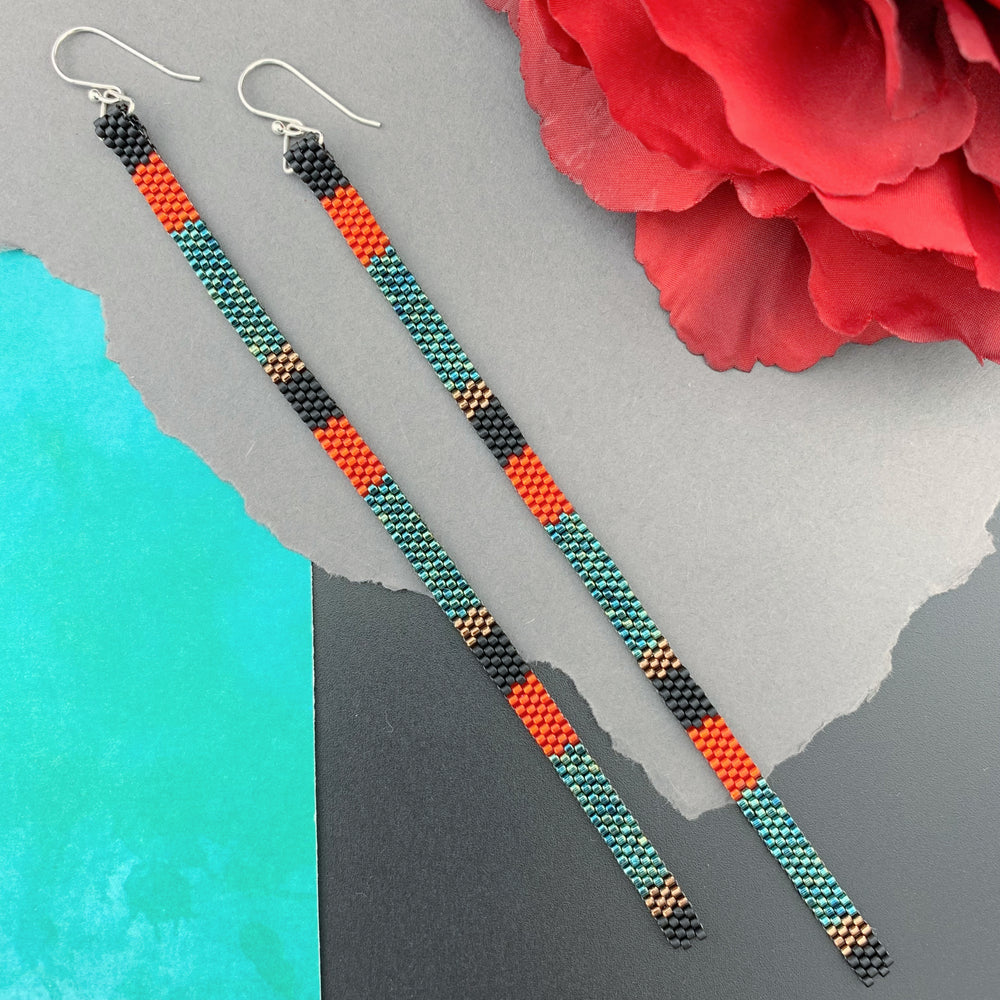 Long Shoulder-Duster Peyote Stitch Beaded Earrings