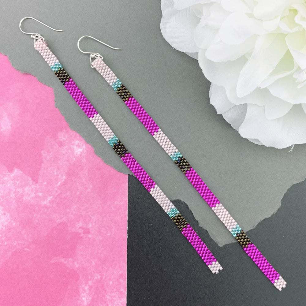 Long Shoulder-Duster Peyote Stitch Beaded Earrings