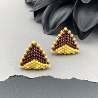 Peyote Stitch Triangle Stud Earrings - Dual Color Chocolate