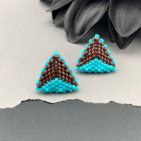 Peyote Stitch Triangle Stud Earrings - Dual Color Chocolate