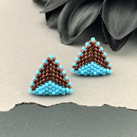 Peyote Stitch Triangle Stud Earrings - Dual Color Chocolate