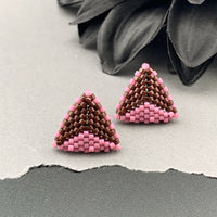 Peyote Stitch Triangle Stud Earrings - Dual Color Chocolate