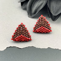 Peyote Stitch Triangle Stud Earrings - Dual Color Chocolate