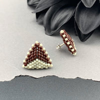 Peyote Stitch Triangle Stud Earrings - Dual Color Chocolate