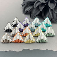 Peyote Stitch Triangle Stud Earrings - Dual Color White