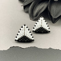 Peyote Stitch Triangle Stud Earrings - Dual Color White