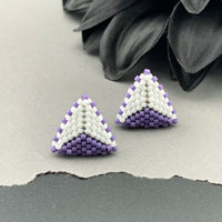 Peyote Stitch Triangle Stud Earrings - Dual Color White