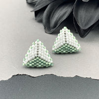 Peyote Stitch Triangle Stud Earrings - Dual Color White