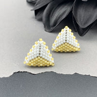 Peyote Stitch Triangle Stud Earrings - Dual Color White