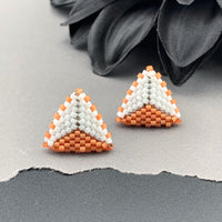 Peyote Stitch Triangle Stud Earrings - Dual Color White