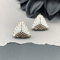 Peyote Stitch Triangle Stud Earrings - Dual Color White