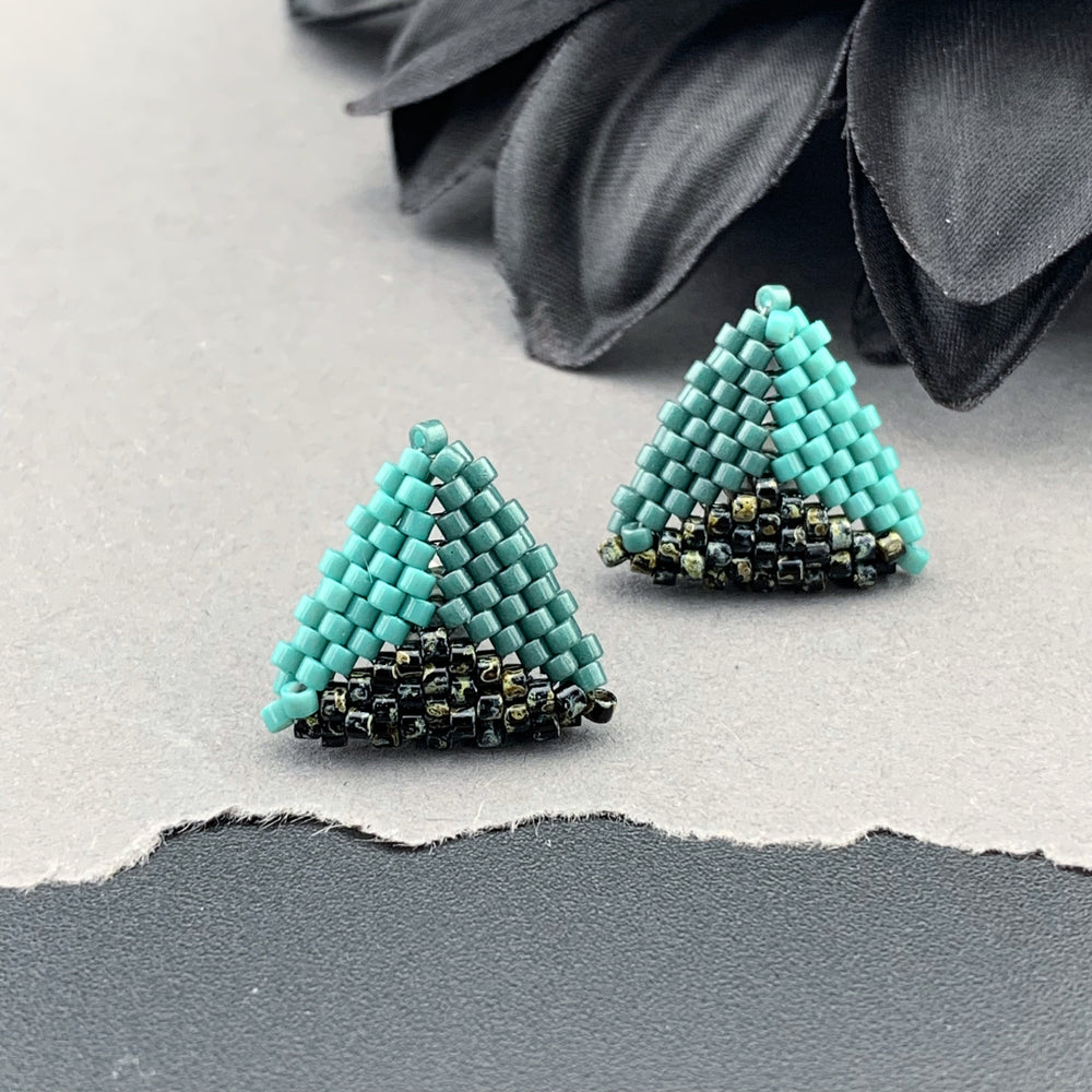 Peyote Stitch Triangle Stud Earrings - Picasso
