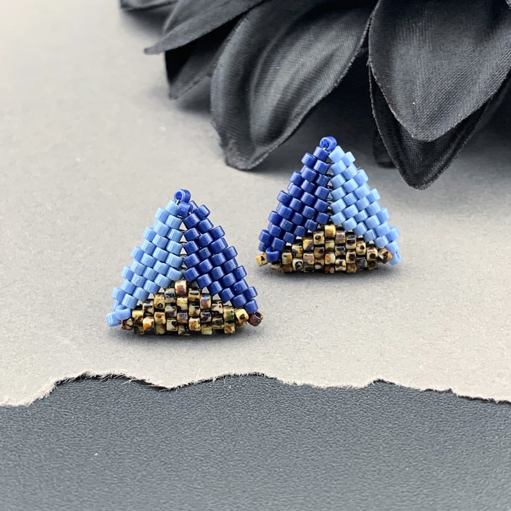 Peyote Stitch Triangle Stud Earrings - Picasso