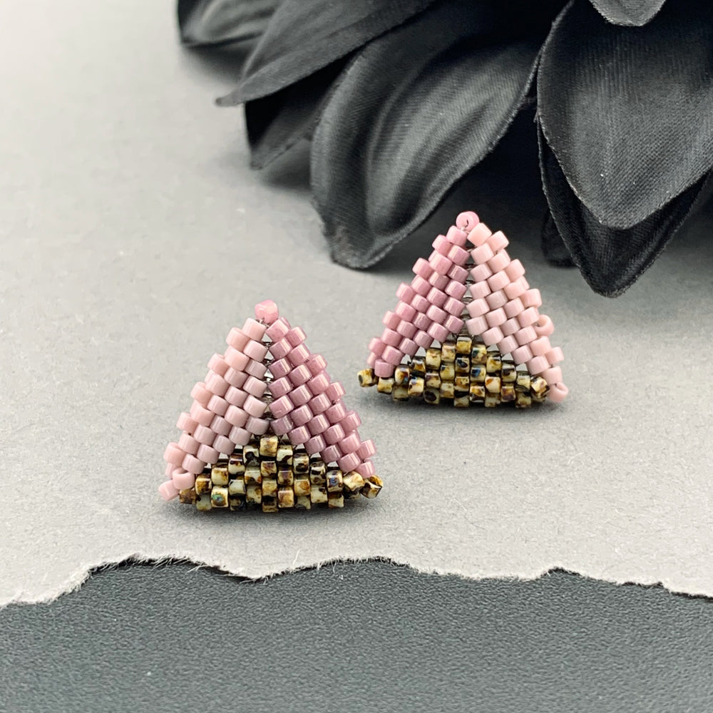 Peyote Stitch Triangle Stud Earrings - Picasso