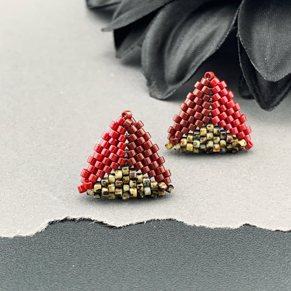 Peyote Stitch Triangle Stud Earrings - Picasso