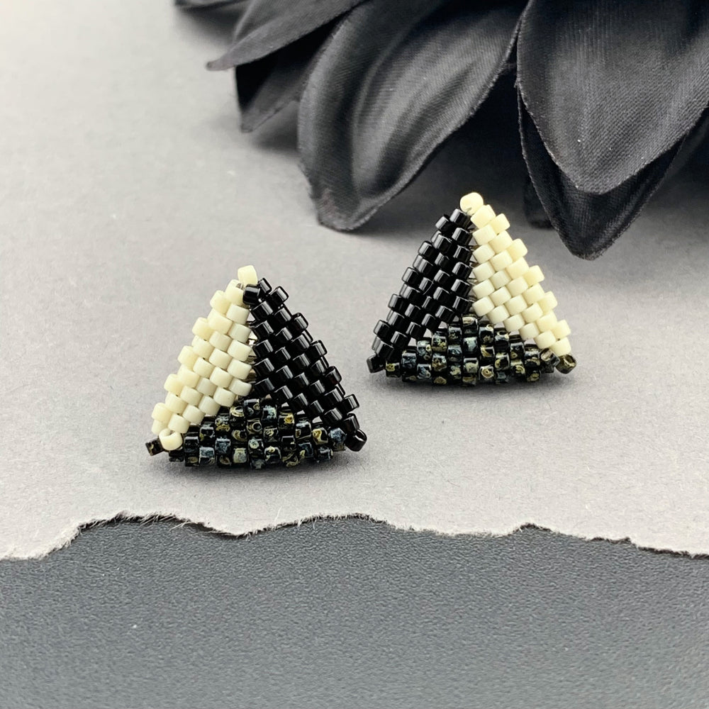 Peyote Stitch Triangle Stud Earrings - Picasso