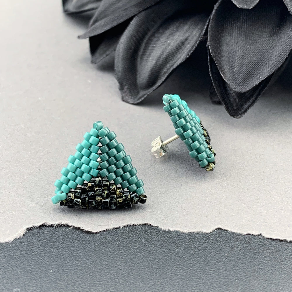 Peyote Stitch Triangle Stud Earrings - Picasso