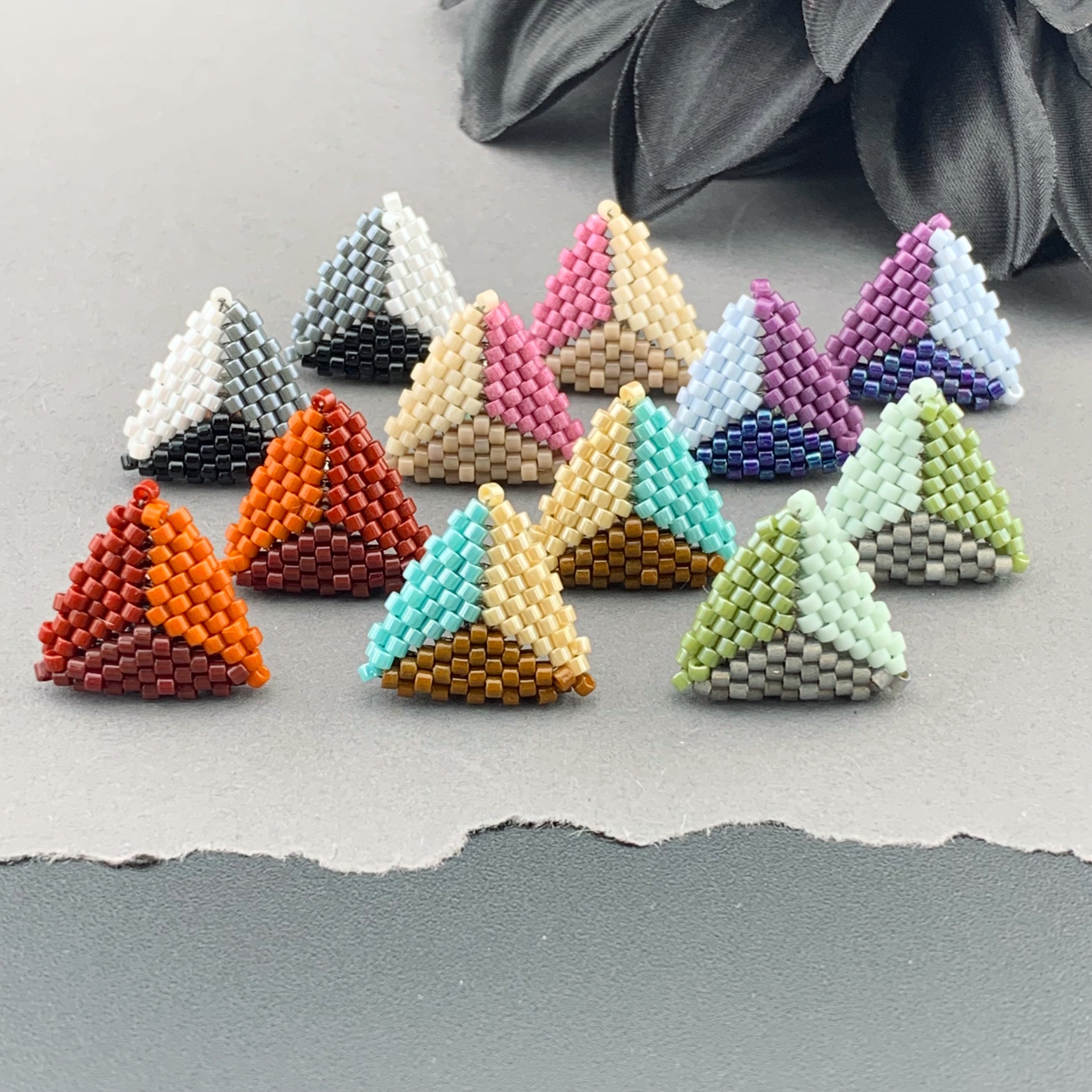Peyote Stitch Triangle Stud Earrings - Tricolor – LITVA'S Jewelry