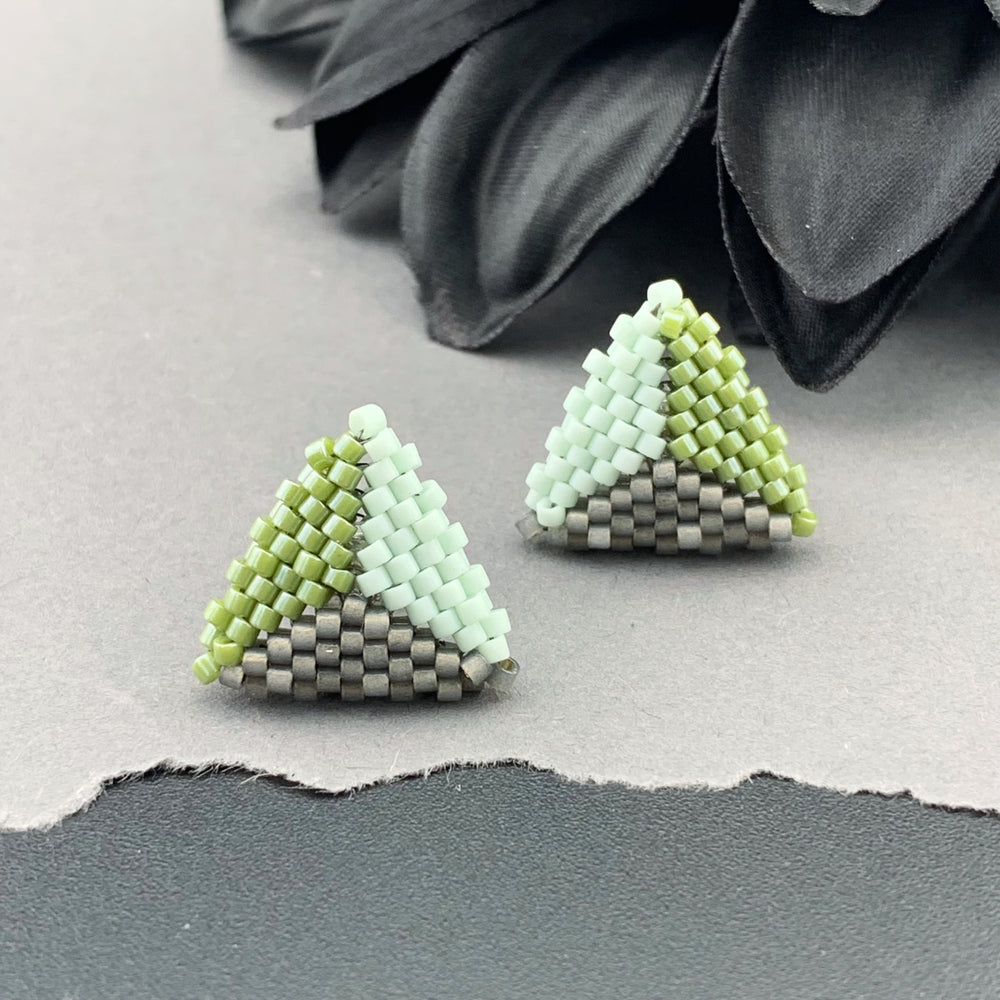 Peyote Stitch Triangle Stud Earrings - Tricolor