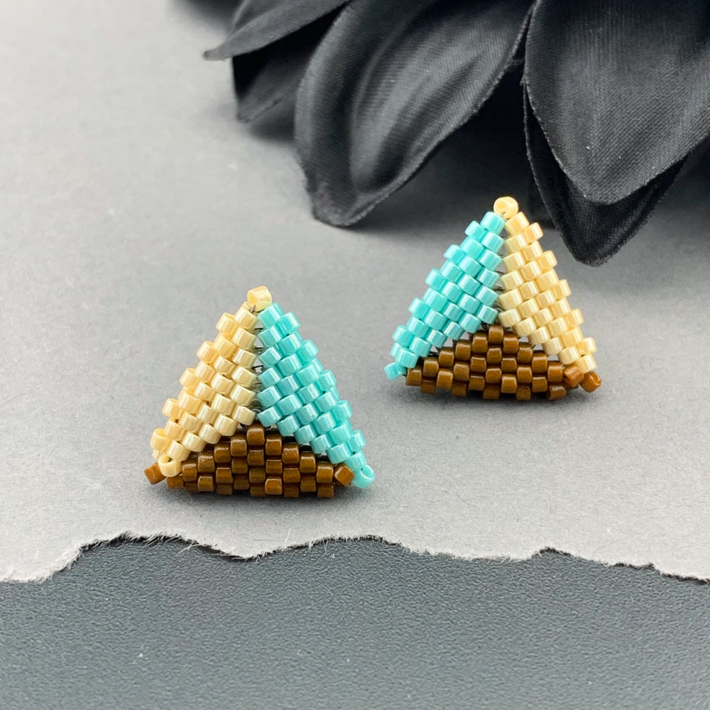 Peyote Stitch Triangle Stud Earrings - Tricolor