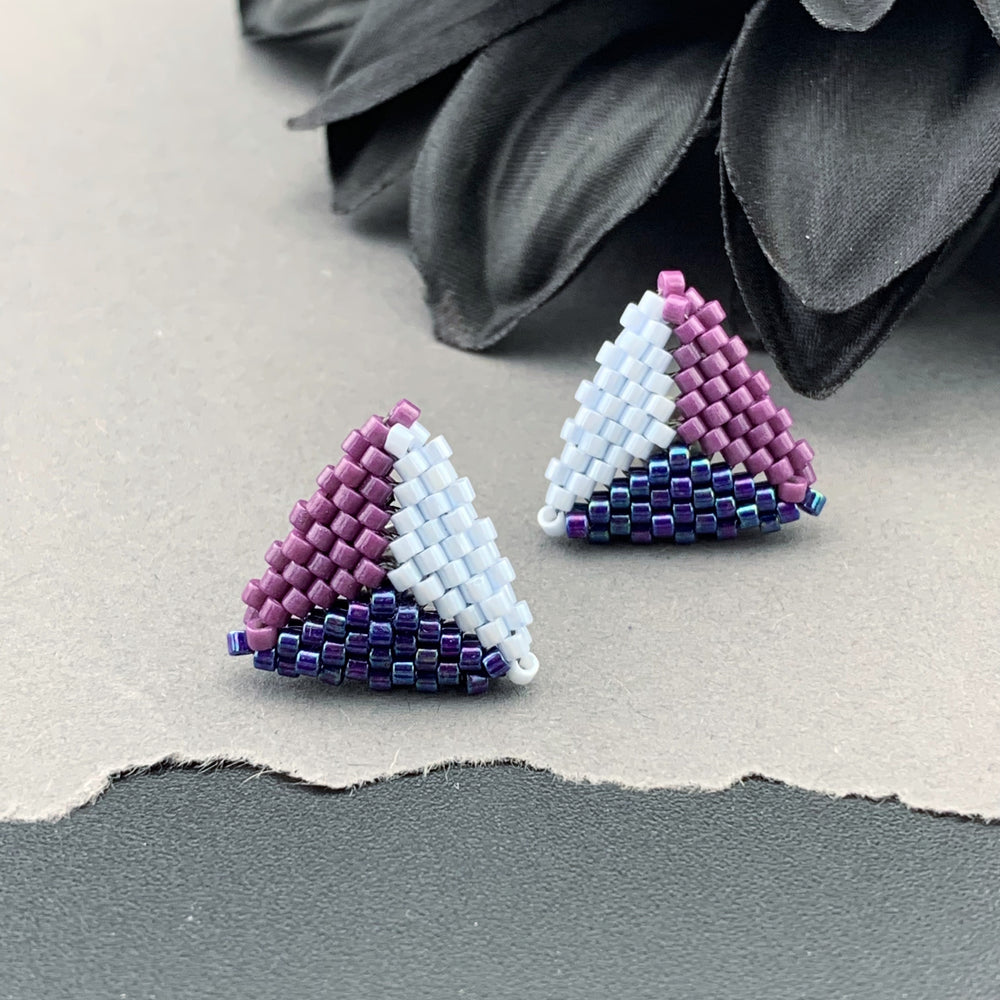 Peyote Stitch Triangle Stud Earrings - Tricolor