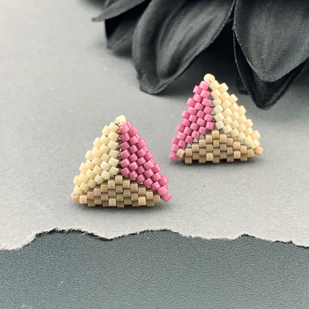 Peyote Stitch Triangle Stud Earrings - Tricolor
