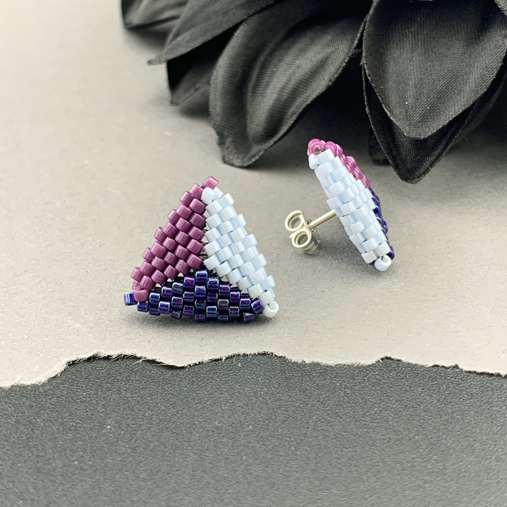 Peyote Stitch Triangle Stud Earrings - Tricolor