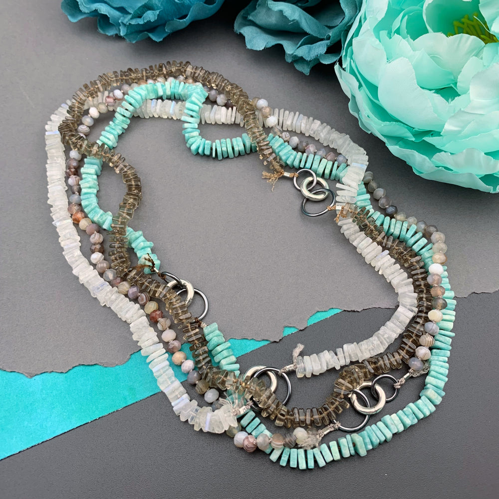 Radiant Necklace - Amazonite Square Heishi Gemstone Candy Necklace
