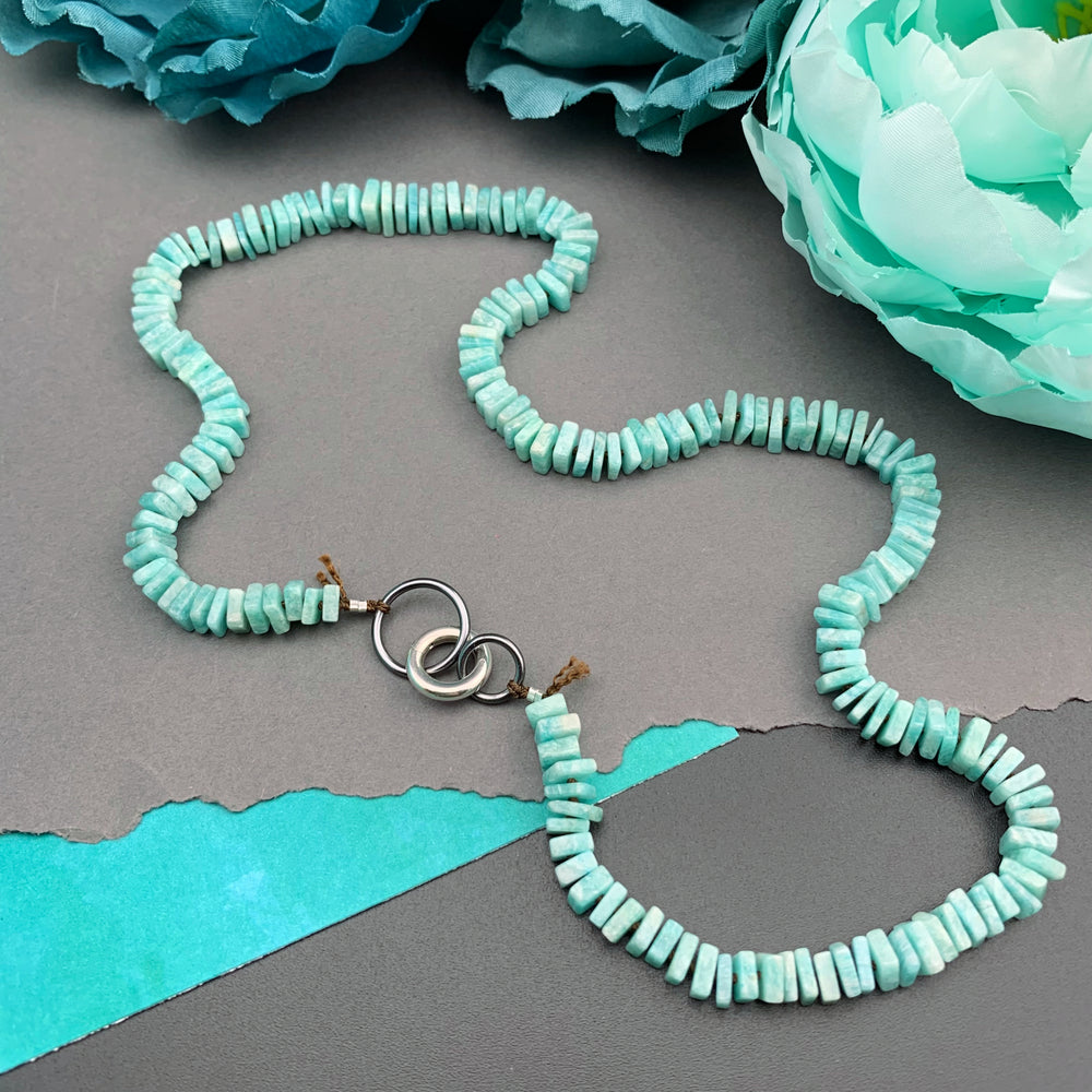Radiant Necklace - Amazonite Square Heishi Gemstone Candy Necklace