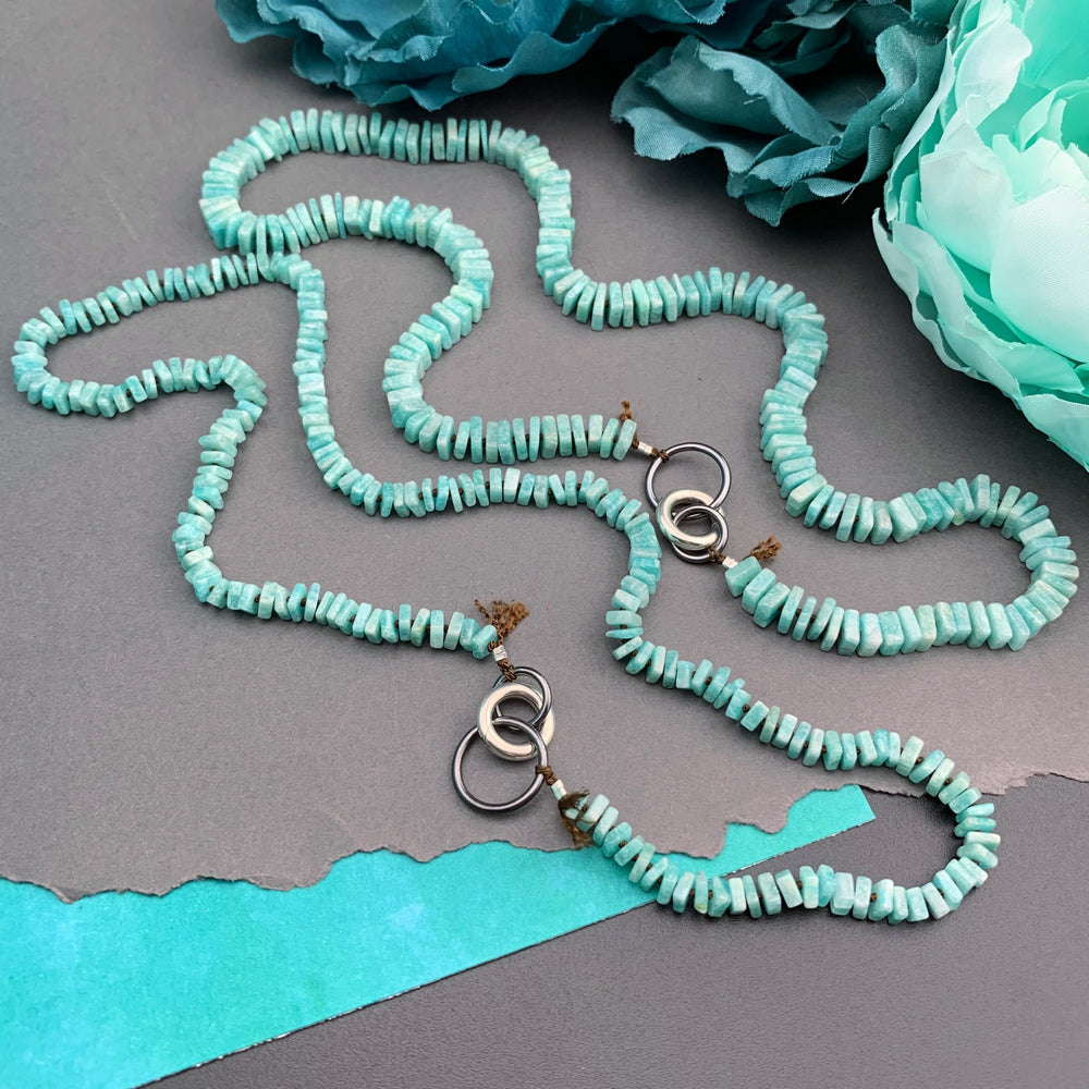 Radiant Necklace - Amazonite Square Heishi Gemstone Candy Necklace