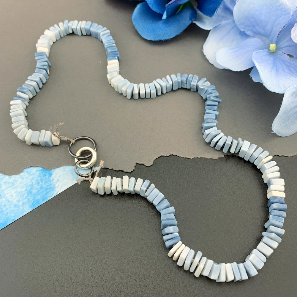 Radiant Necklace - Owyhee Blue Opal Square Heishi Gemstone Candy Necklace