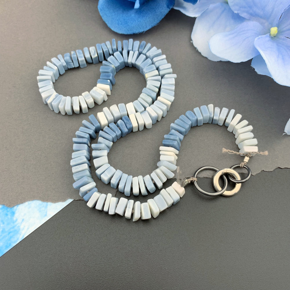 Radiant Necklace - Owyhee Blue Opal Square Heishi Gemstone Candy Necklace