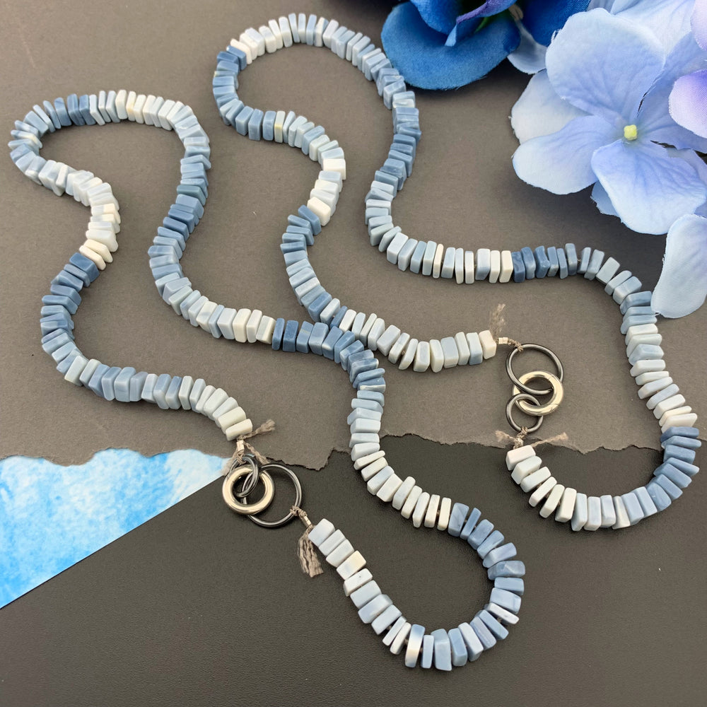 Radiant Necklace - Owyhee Blue Opal Square Heishi Gemstone Candy Necklace