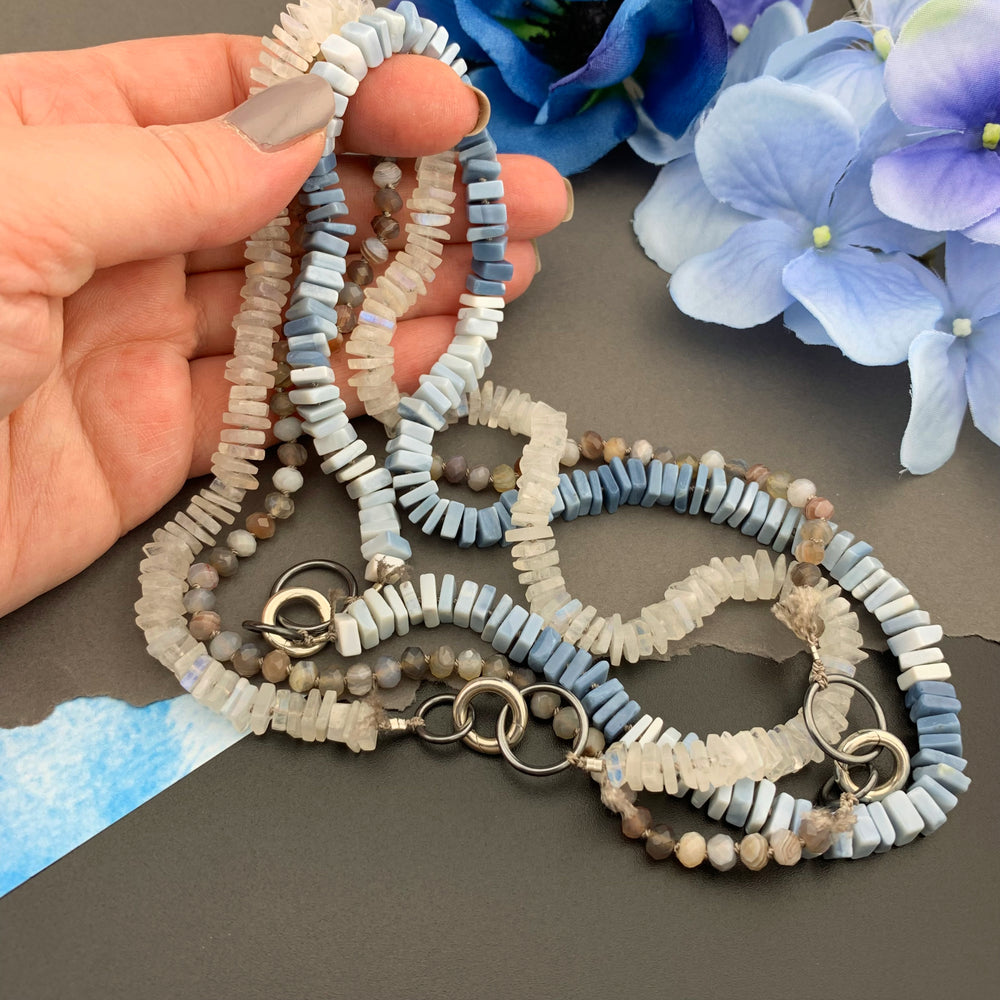 Radiant Necklace - Owyhee Blue Opal Square Heishi Gemstone Candy Necklace