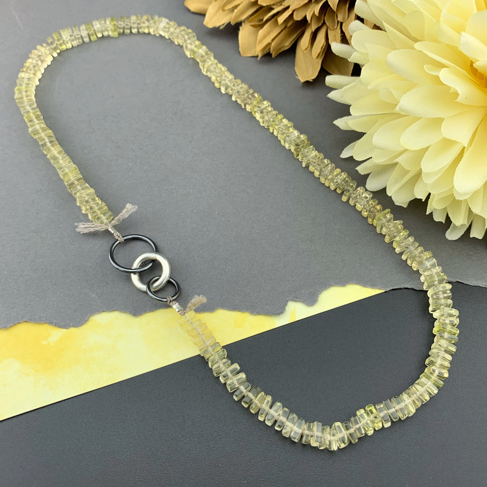 Radiant Necklace - Lemon Quartz Square Heishi Gemstone Candy Necklace