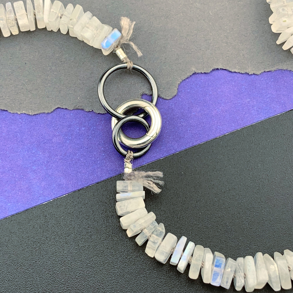 Radiant Necklace - Rainbow Moonstone Square Heishi Gemstone Candy Necklace