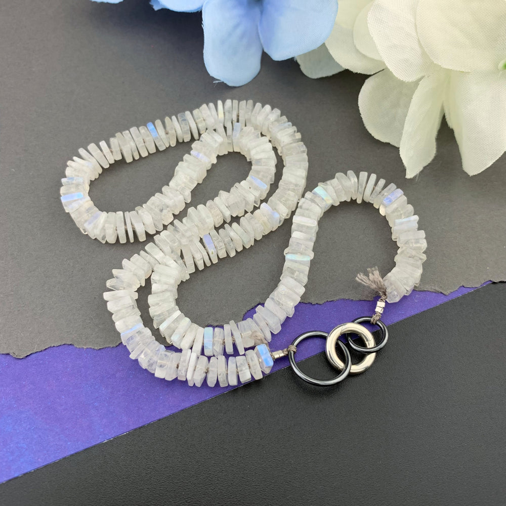 Radiant Necklace - Rainbow Moonstone Square Heishi Gemstone Candy Necklace