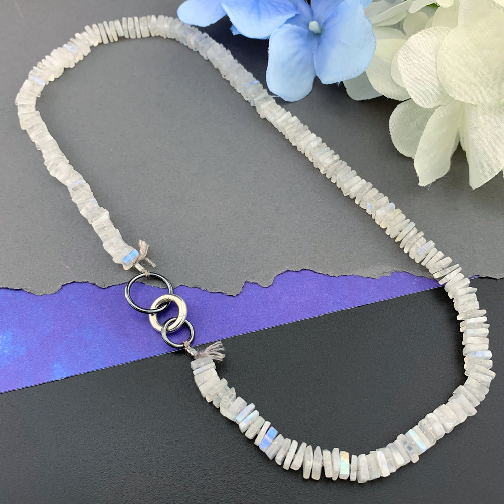 Radiant Necklace - Rainbow Moonstone Square Heishi Gemstone Candy Necklace