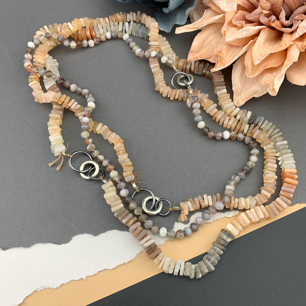 Radiant Necklace - Multi Moonstone Square Heishi Gemstone Candy Necklace