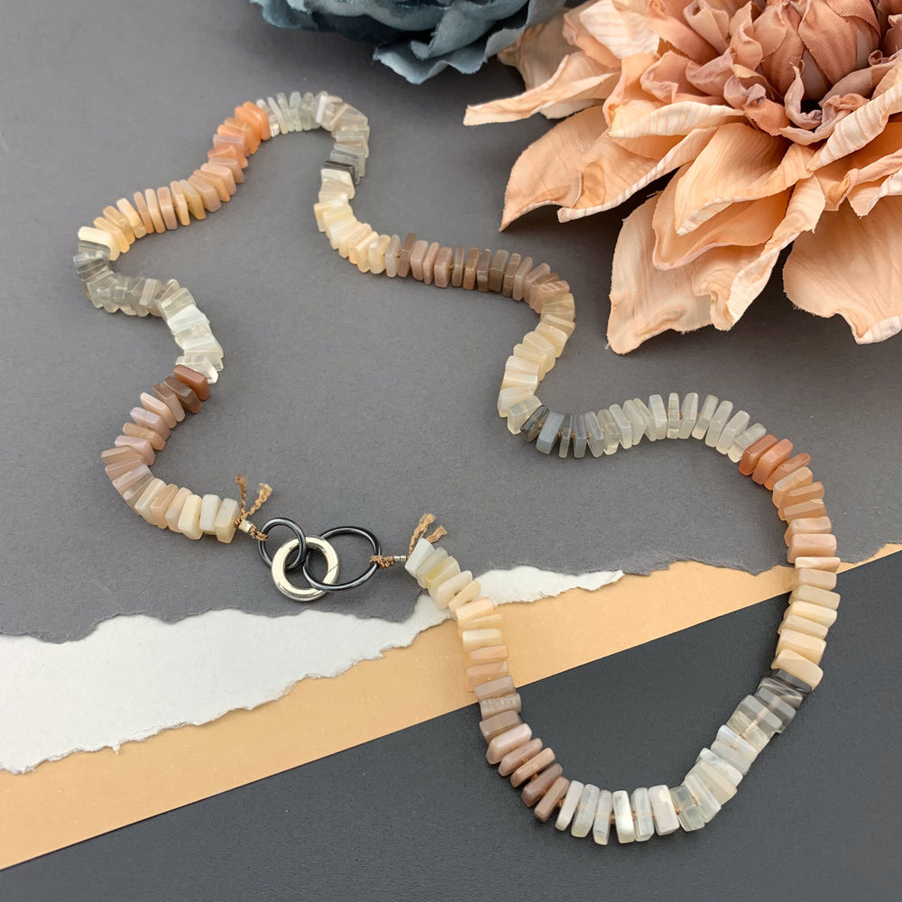 Radiant Necklace - Multi Moonstone Square Heishi Gemstone Candy Necklace