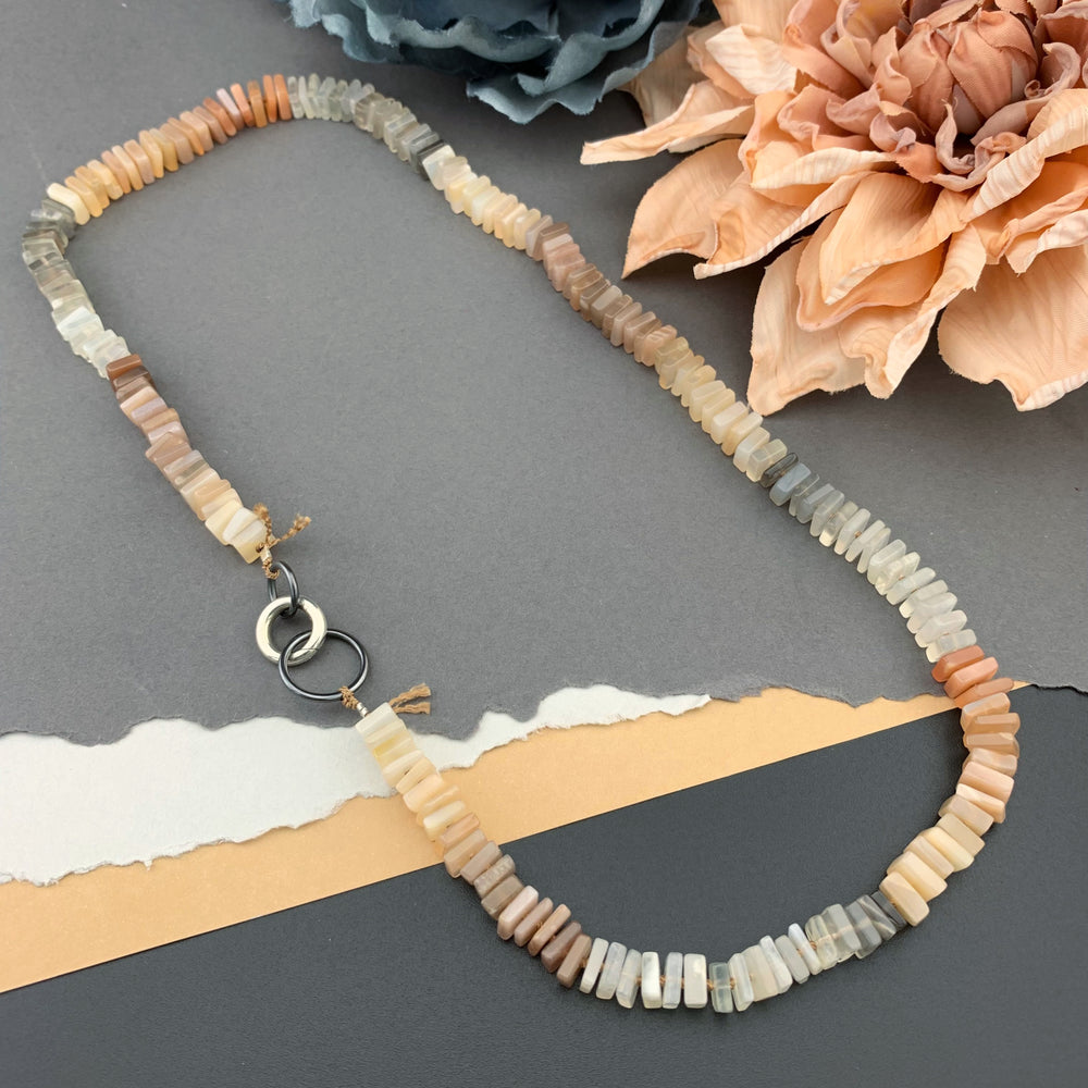 Radiant Necklace - Multi Moonstone Square Heishi Gemstone Candy Necklace