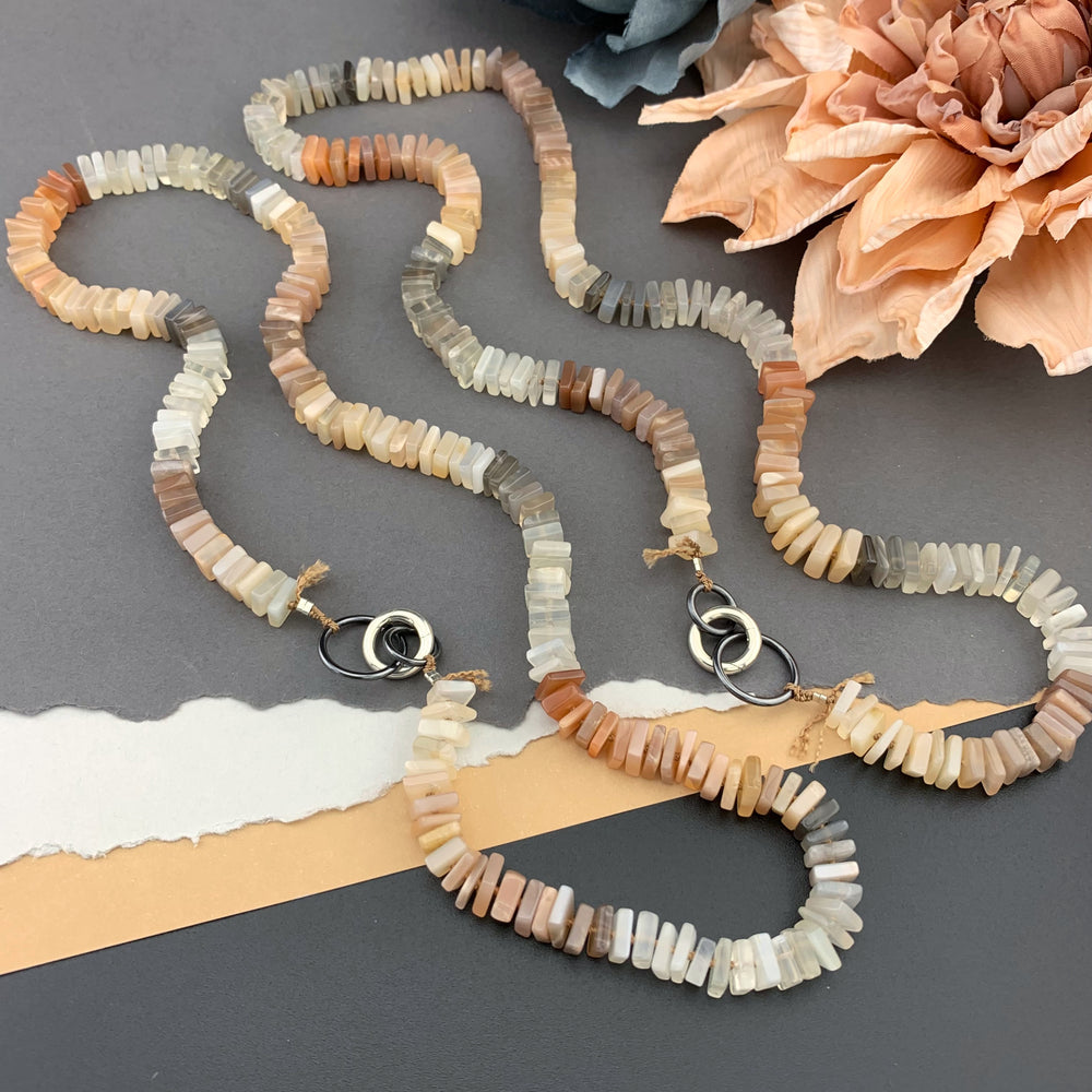 Radiant Necklace - Multi Moonstone Square Heishi Gemstone Candy Necklace