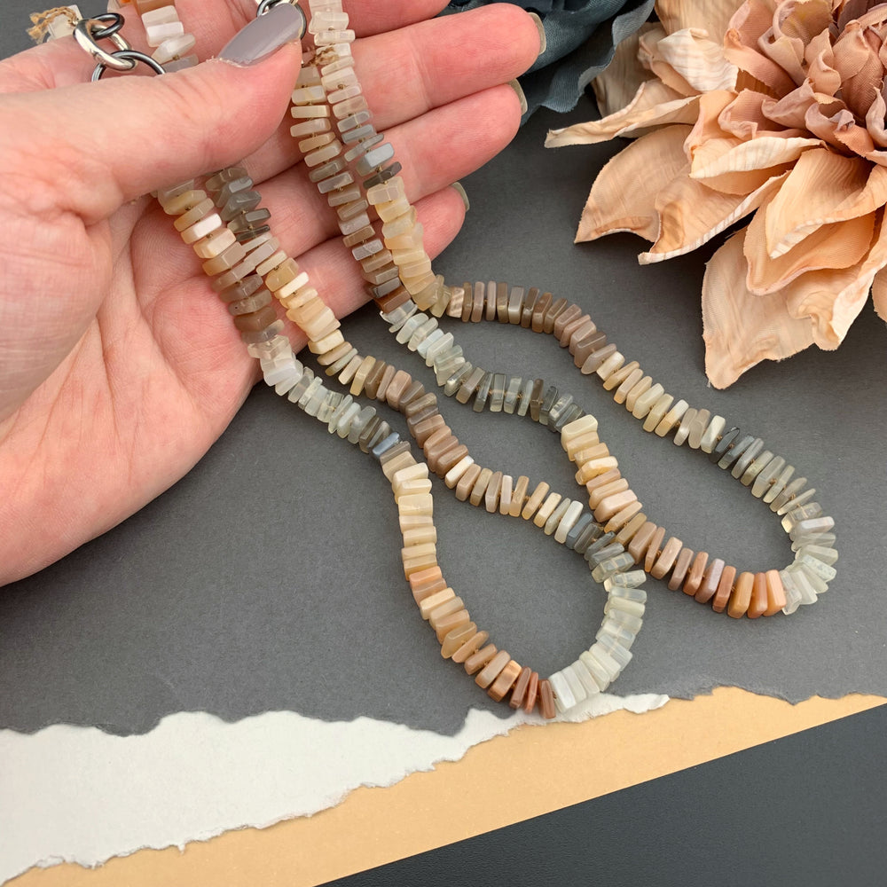 Radiant Necklace - Multi Moonstone Square Heishi Gemstone Candy Necklace