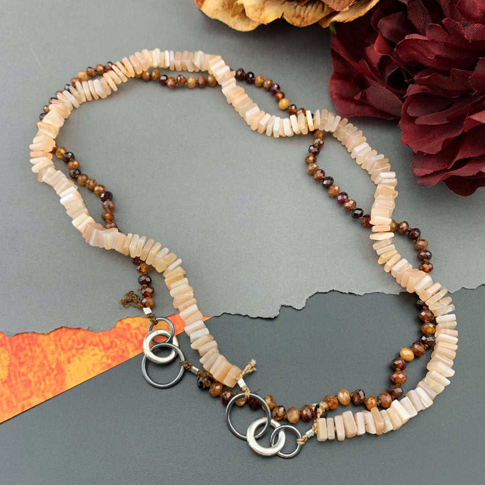 Radiant Necklace - Peach Moonstone Square Heishi Gemstone Candy Necklace
